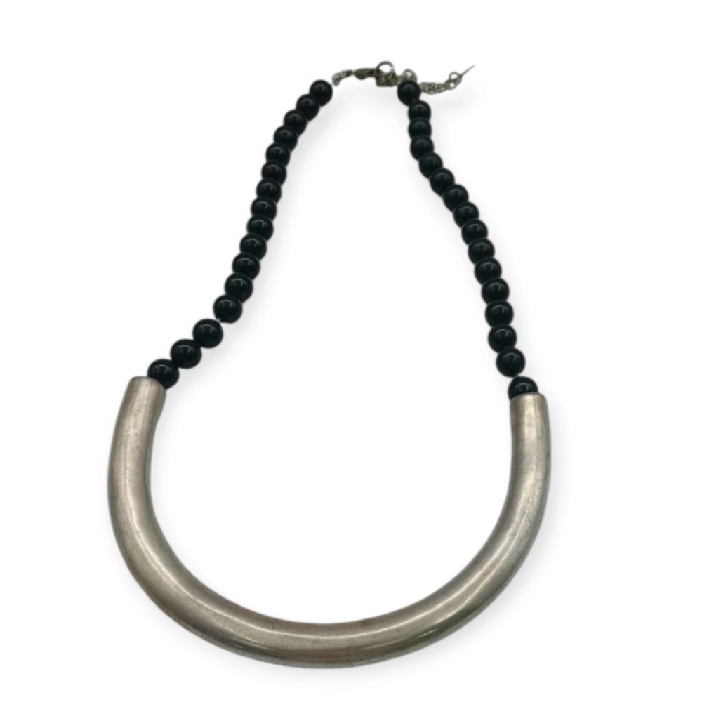 Black bead and brass rope Necklace